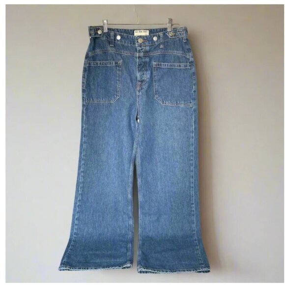 We The Free Palmer Cuffed Jeans Wide Leg Baggy Denim Blue Womens 28 Free People - Picture 2 of 8